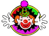 A clown`s head and hands
